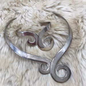 Sterling Silver Cuff Necklace & Bracelet Set